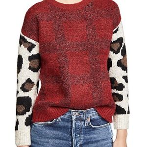 DNA red sweater with animal print sleeves